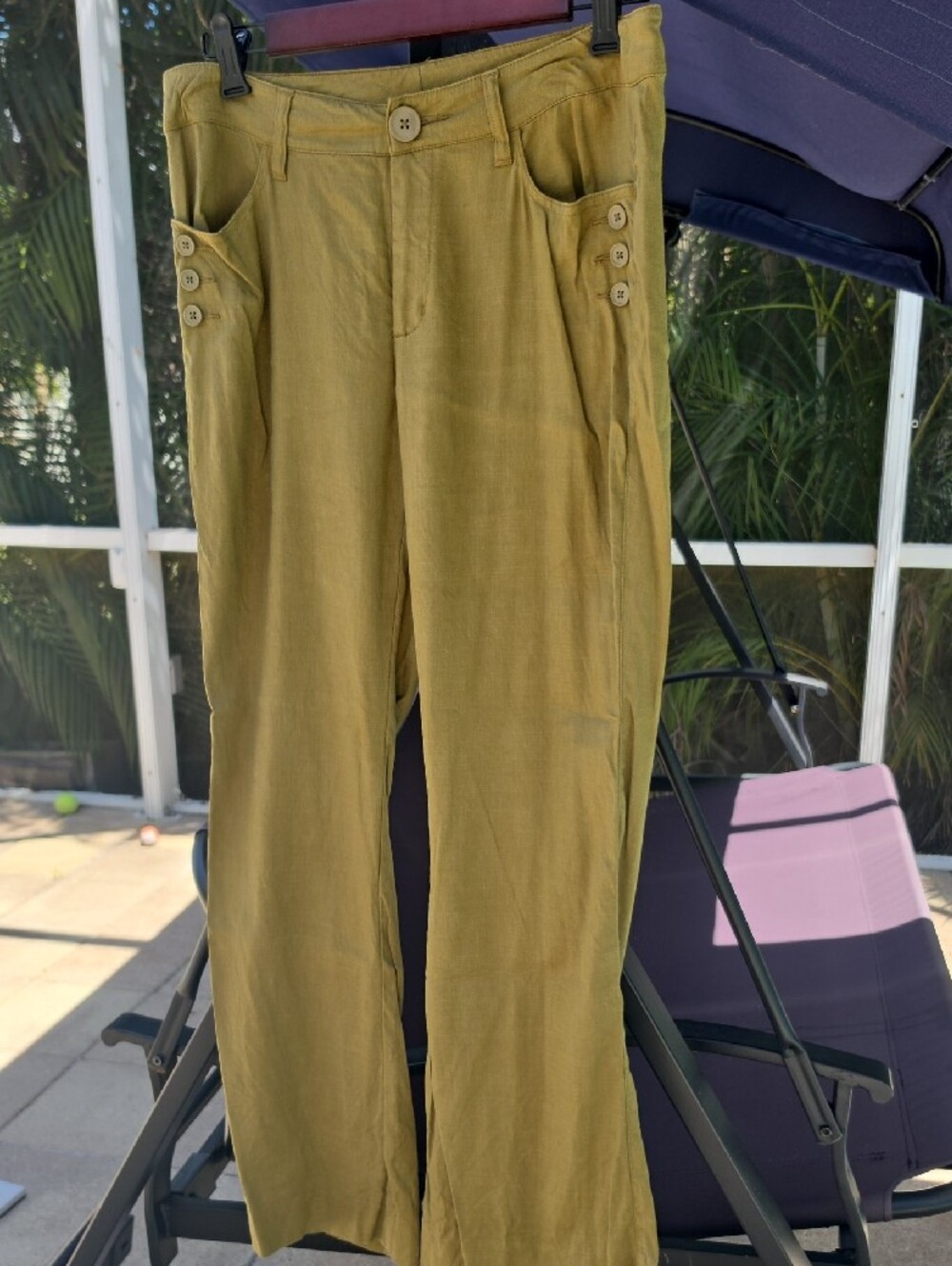 CAbi Chartreuse Linen Pants